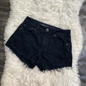 AMERICAN EAGLE OUTFITTERS BLACK DISTRESSED SHORTS HI RISE Y2K SUMMER GRUNGE ALT